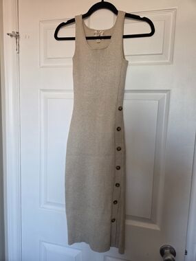 Hippie Rose Cream Ribbed Knit Midi Dress with Side Buttons